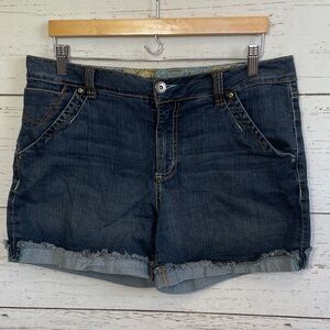 French Cuff Denim Cuffed Shorts with Raw Hem, size 12
